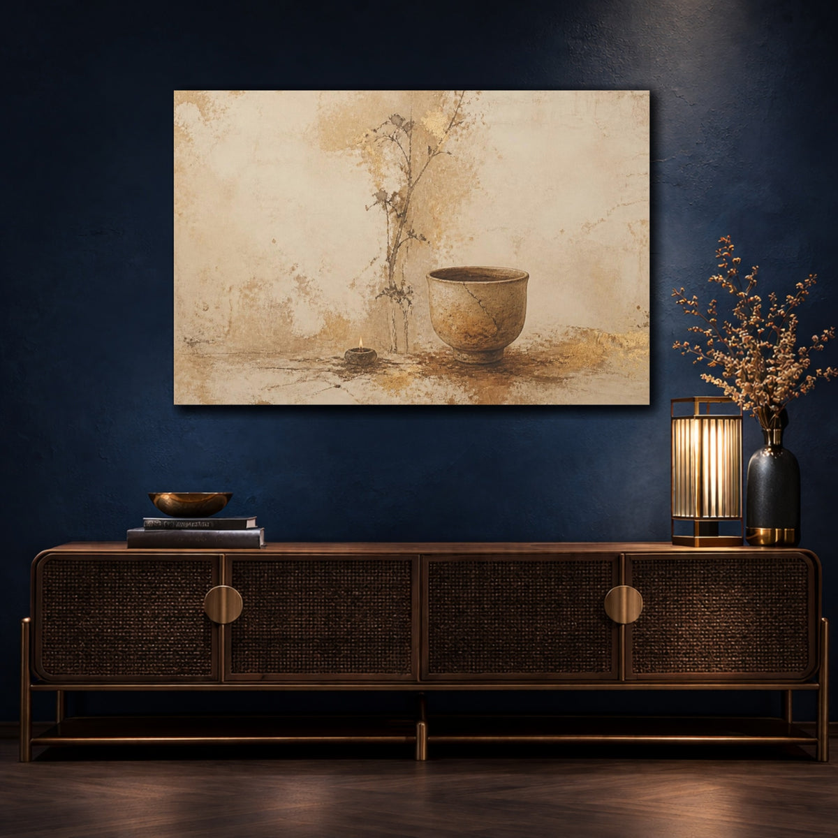 Mockup 4. Wabi Sabi Clay Cup shown as canvas print