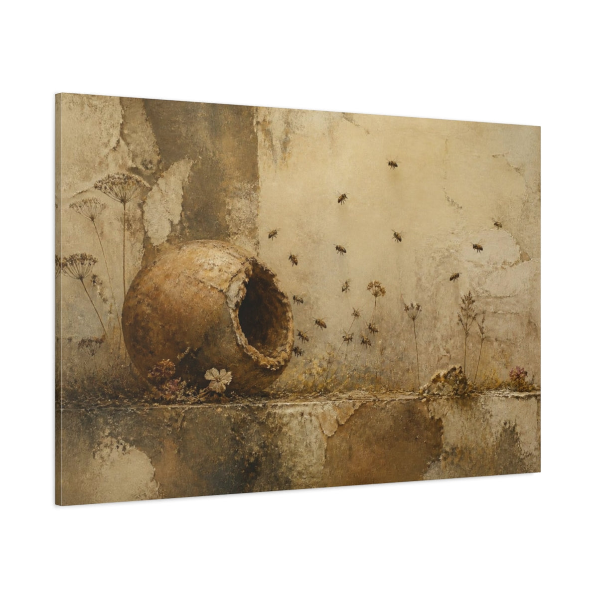 Side Mockup 1. Wabi Sabi Clay Hive shown as canvas print