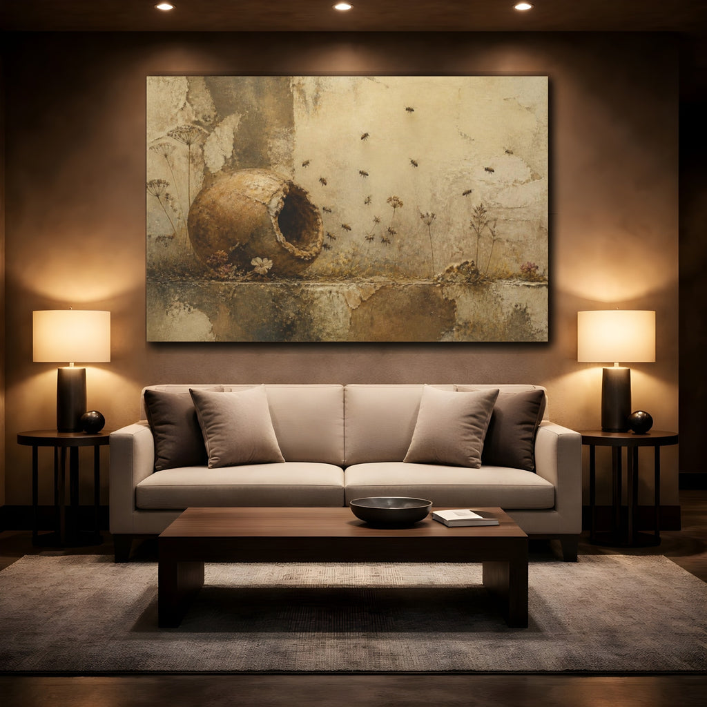 Mockup 2. Wabi Sabi Clay Hive shown as canvas print