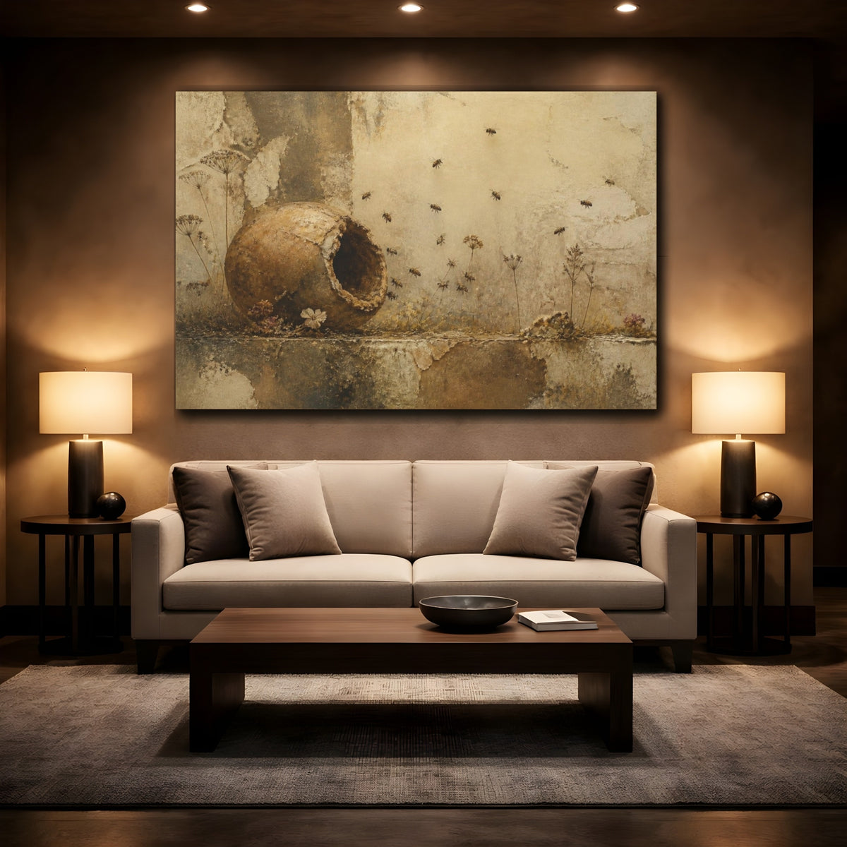 Mockup 2. Wabi Sabi Clay Hive shown as canvas print