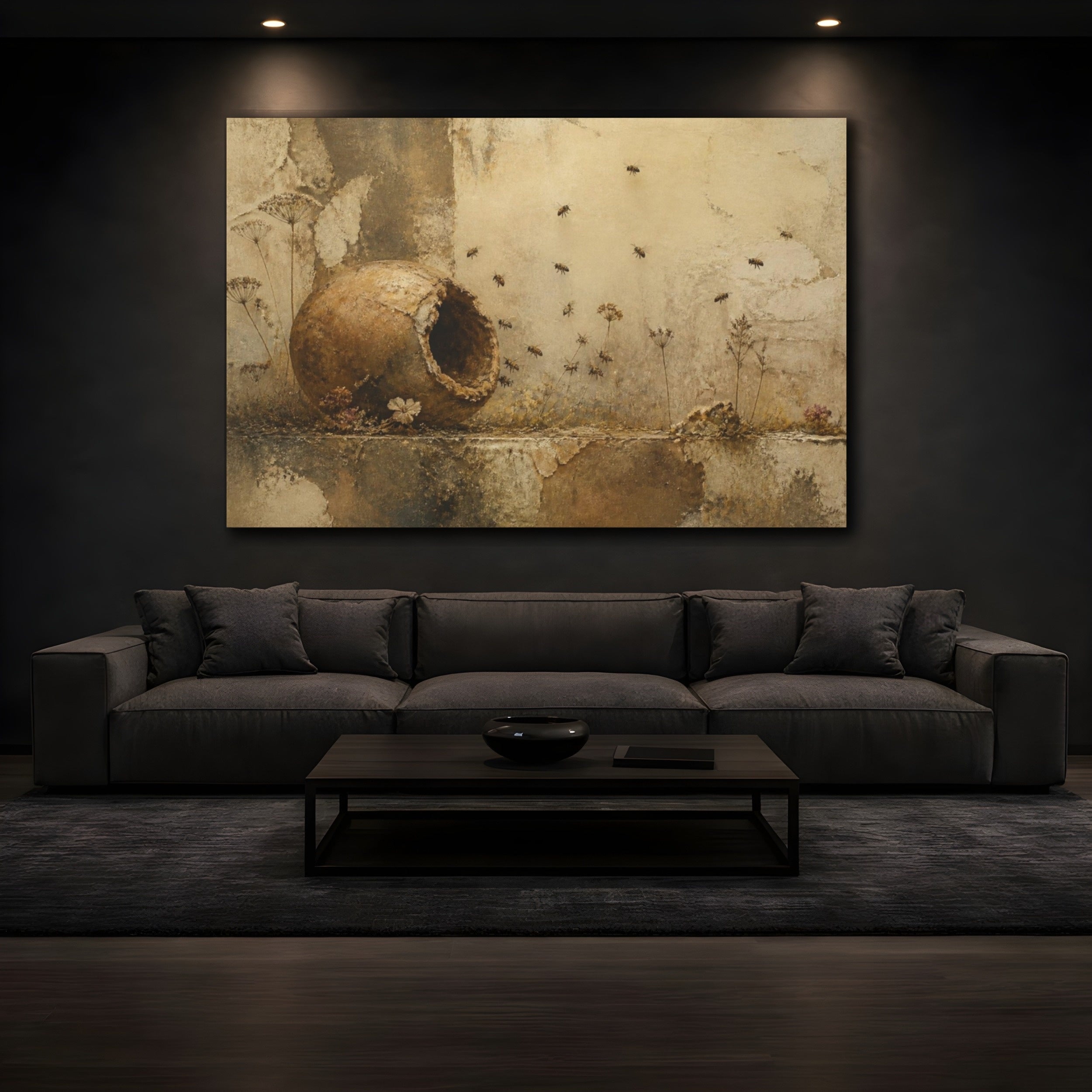 Mockup 3. Wabi Sabi Clay Hive shown as canvas print