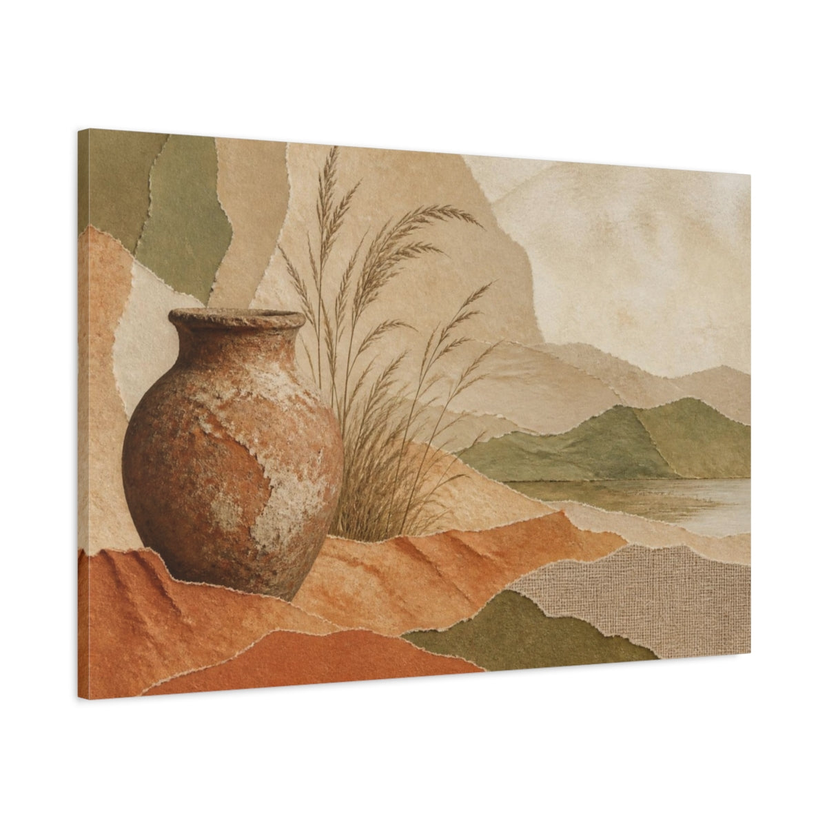 Main Mockup. Wabi Sabi Clay Pitcher shown as canvas print