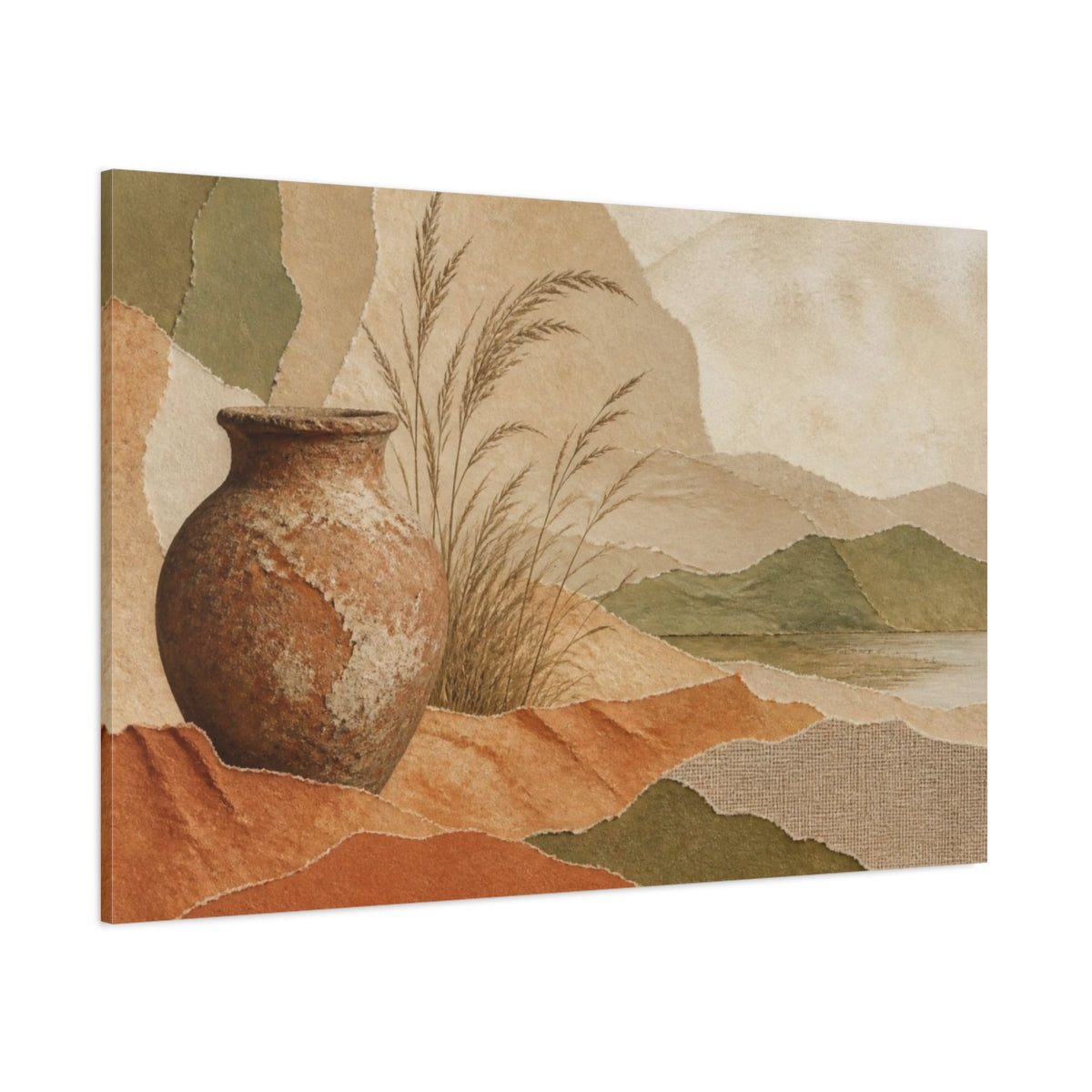 Side Mockup 1. Wabi Sabi Clay Pitcher shown as canvas print