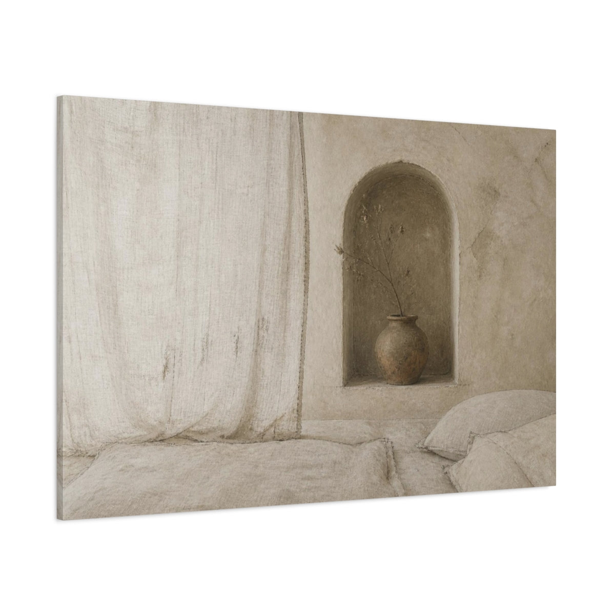 Side Mockup 1. Wabi Sabi Clay Vase shown as canvas print