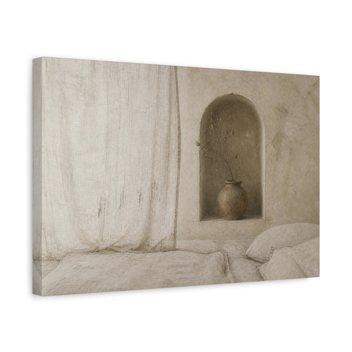 Side Mockup 4. Wabi Sabi Clay Vase shown as canvas print