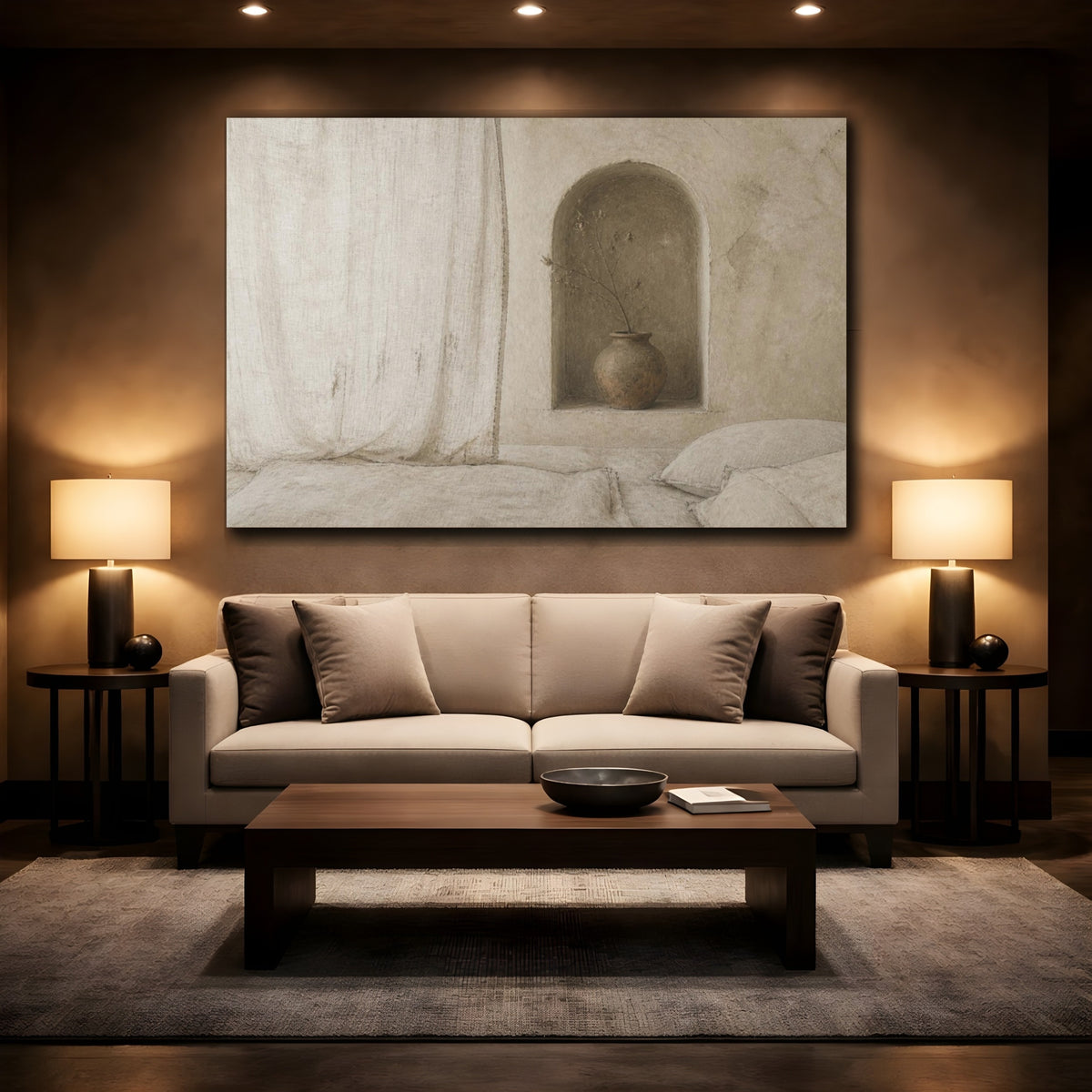Mockup 2. Wabi Sabi Clay Vase shown as canvas print