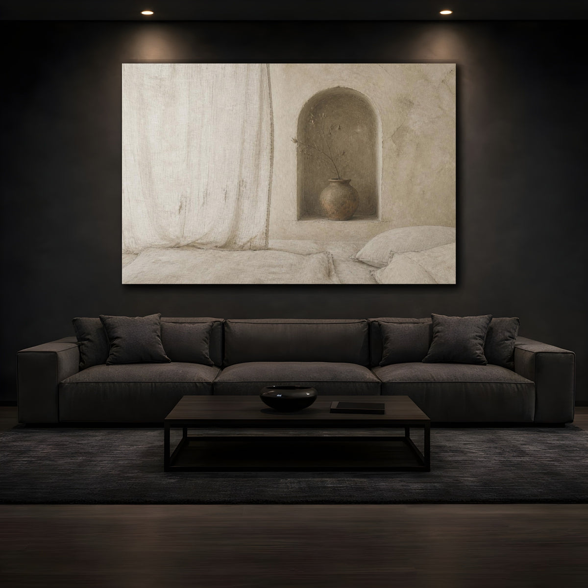 Mockup 3. Wabi Sabi Clay Vase shown as canvas print