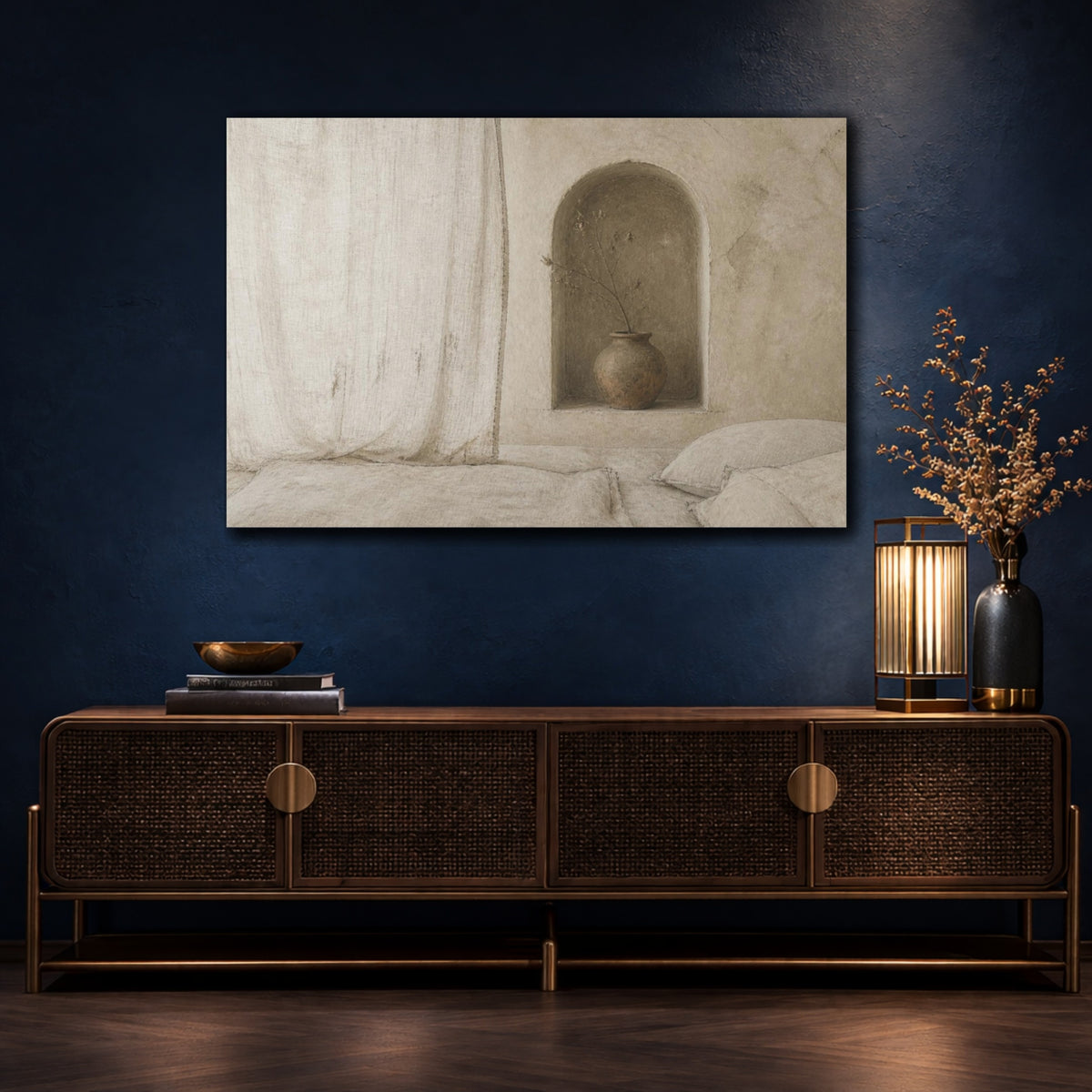 Mockup 4. Wabi Sabi Clay Vase shown as canvas print