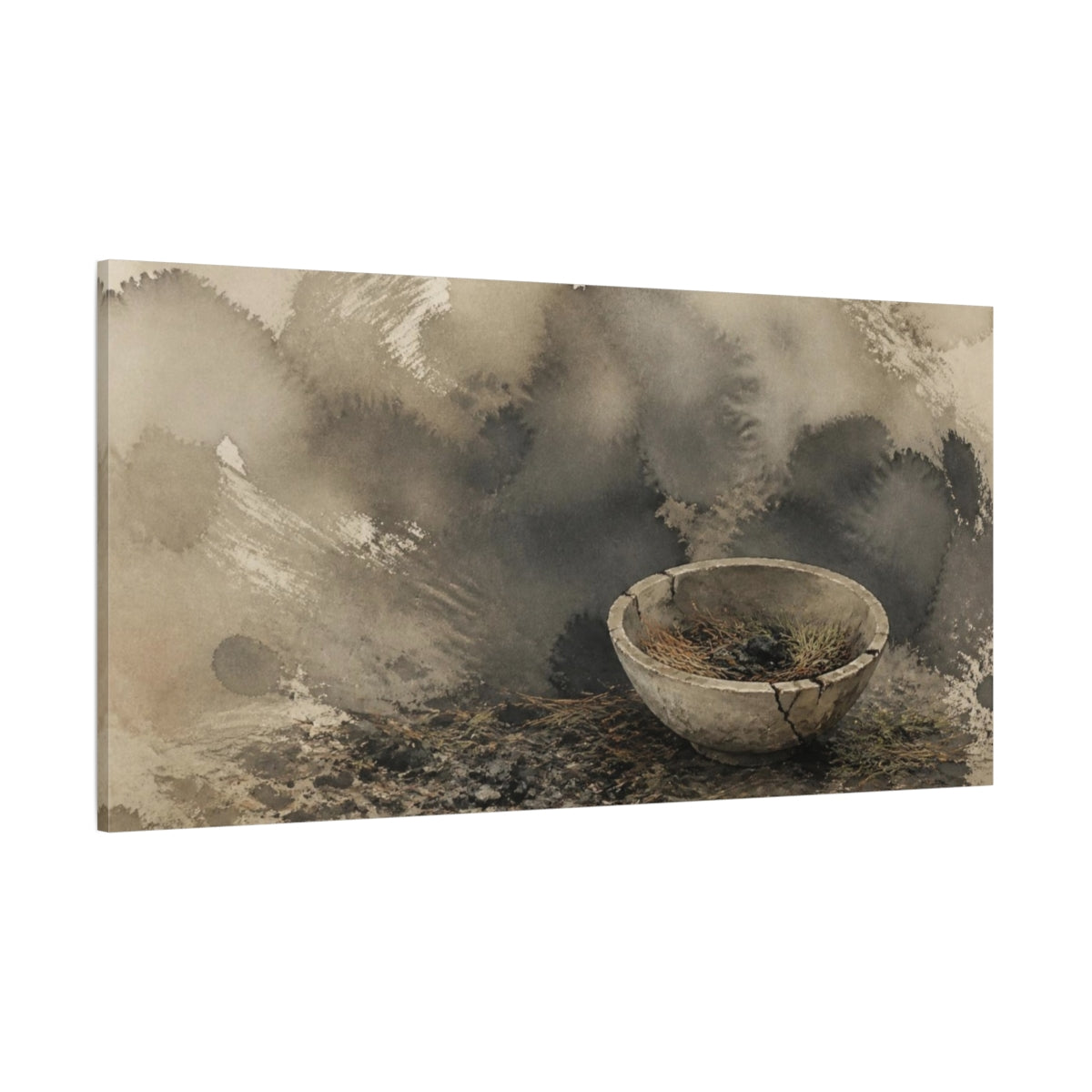 Side Mockup 2. Wabi-Sabi Cracked Bowl shown as canvas print