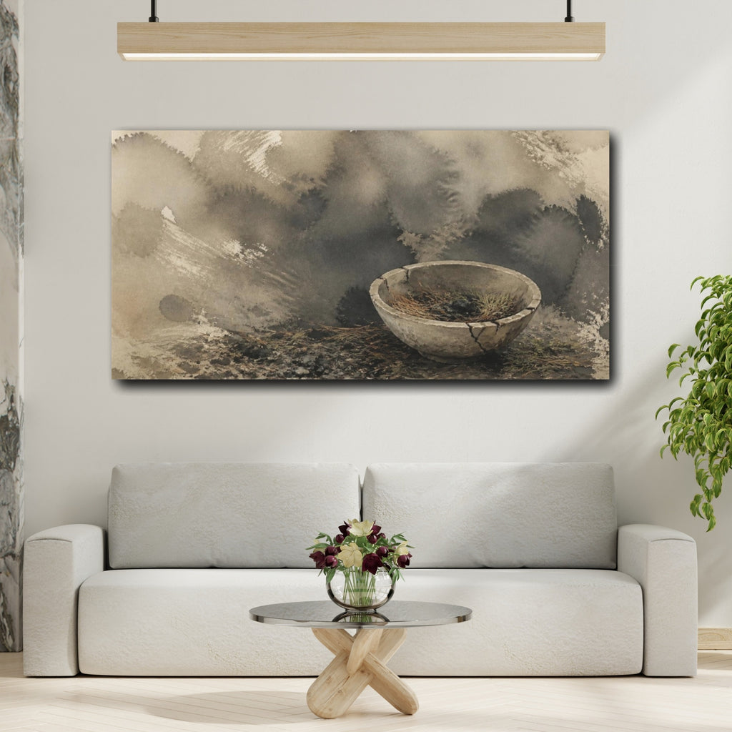 Mockup 2. Wabi-Sabi Cracked Bowl shown as canvas print