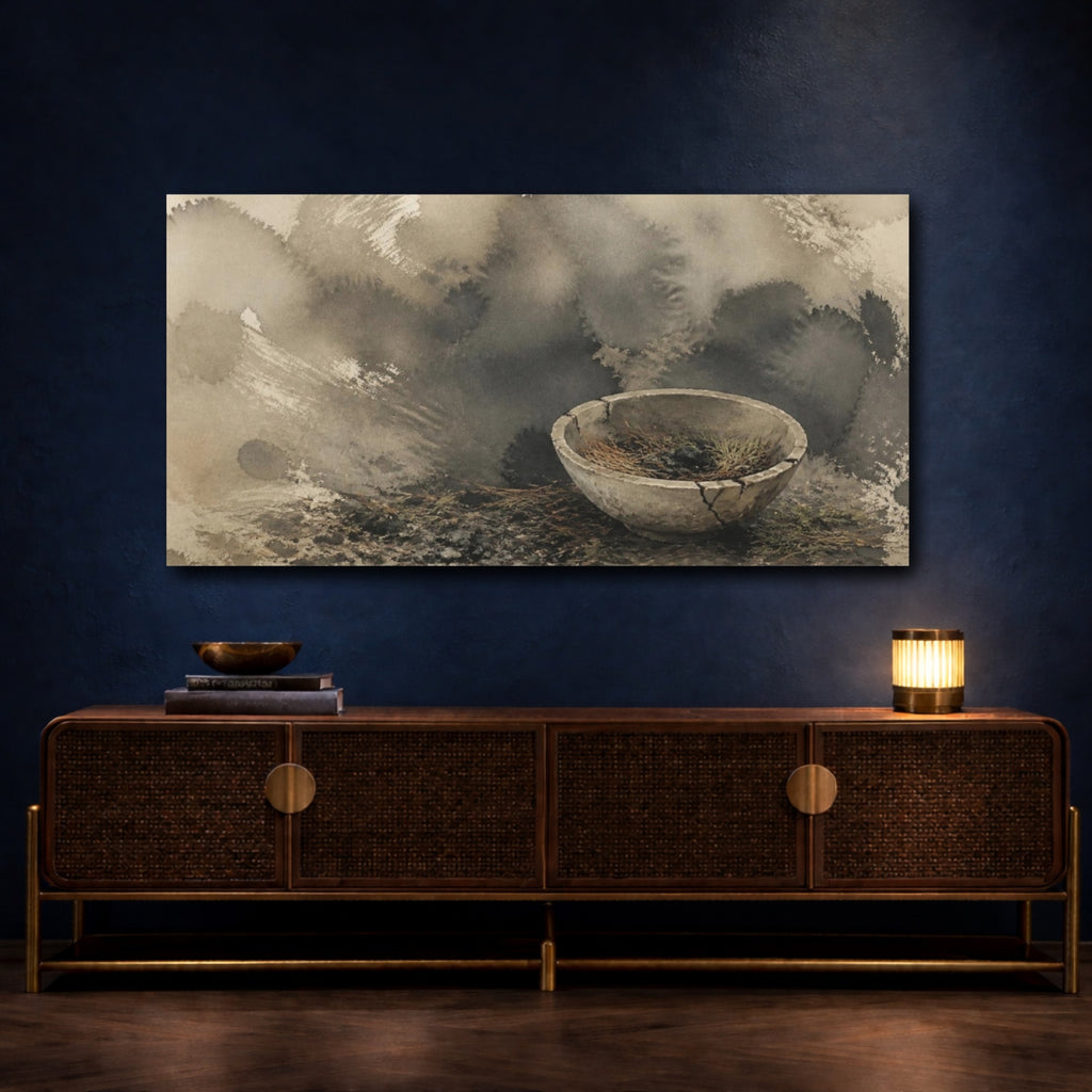 Mockup 4. Wabi-Sabi Cracked Bowl shown as canvas print