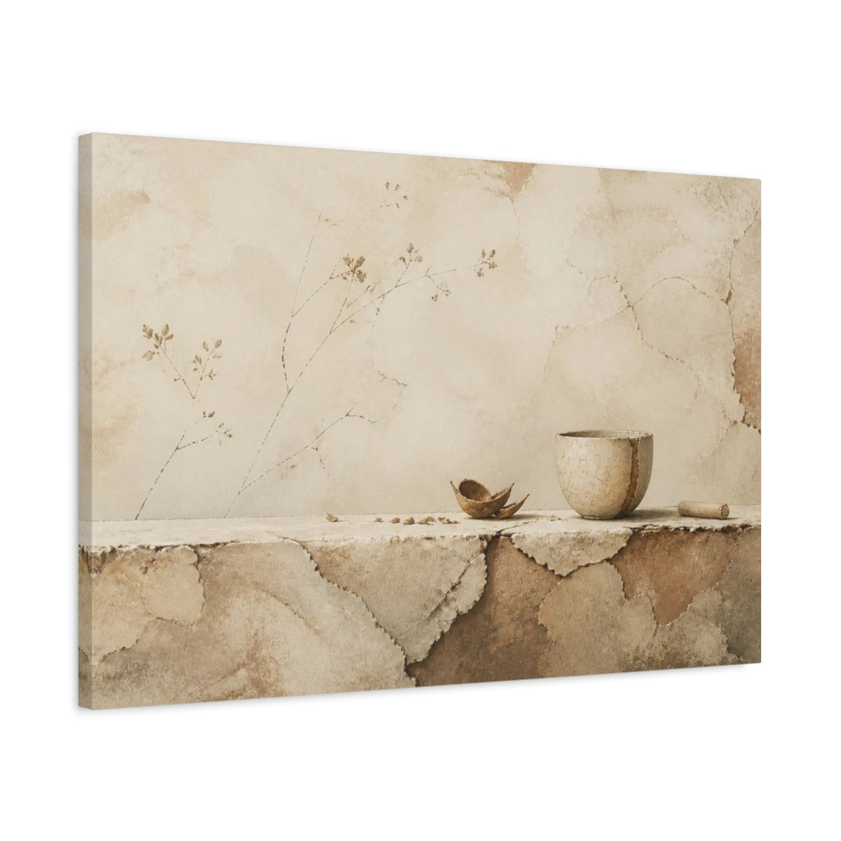 Side Mockup 2. Wabi Sabi Cracked Cup shown as canvas print