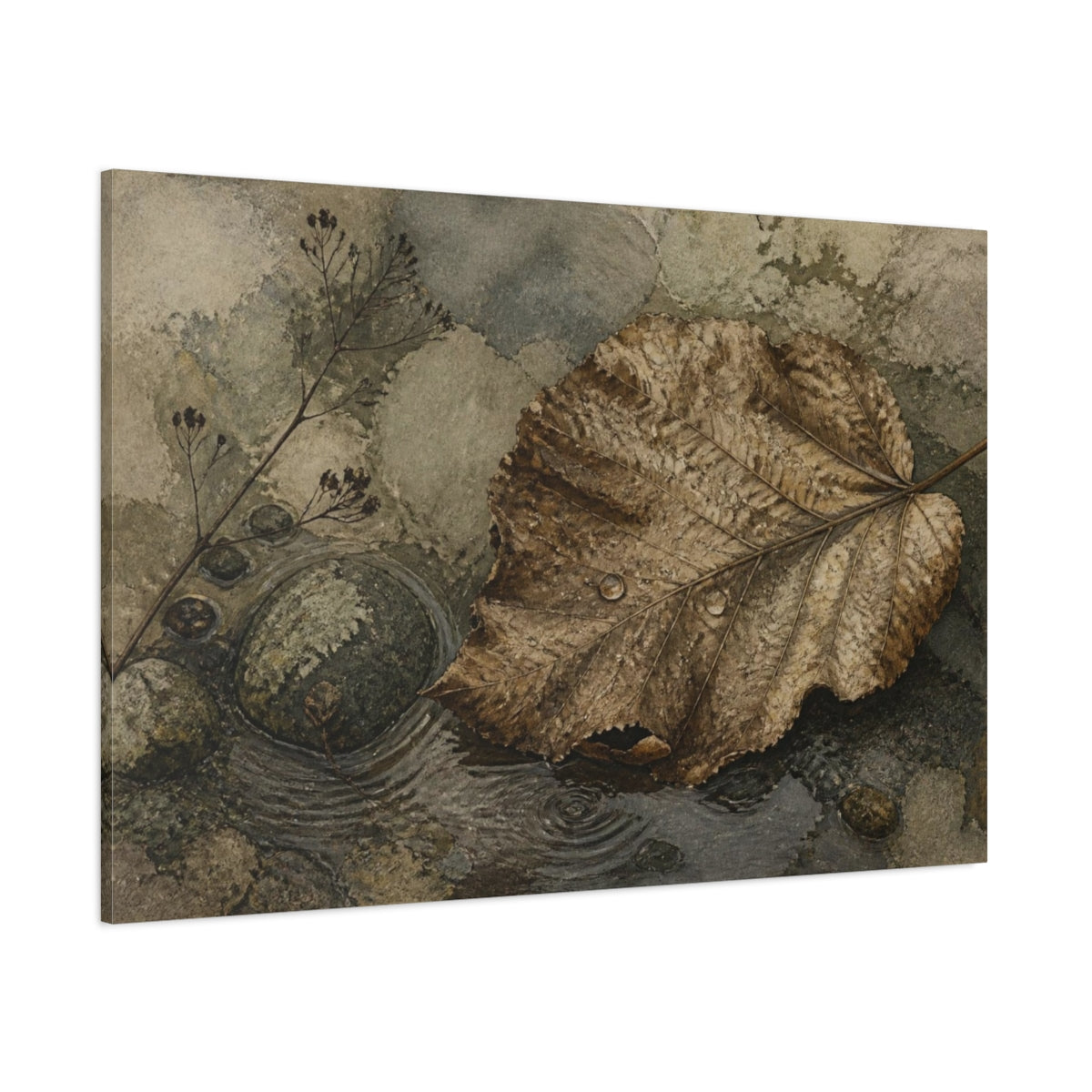 Side Mockup 1. Wabi Sabi Curled Leaf shown as canvas print