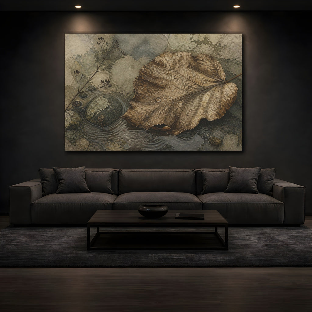 Mockup 3. Wabi Sabi Curled Leaf shown as canvas print