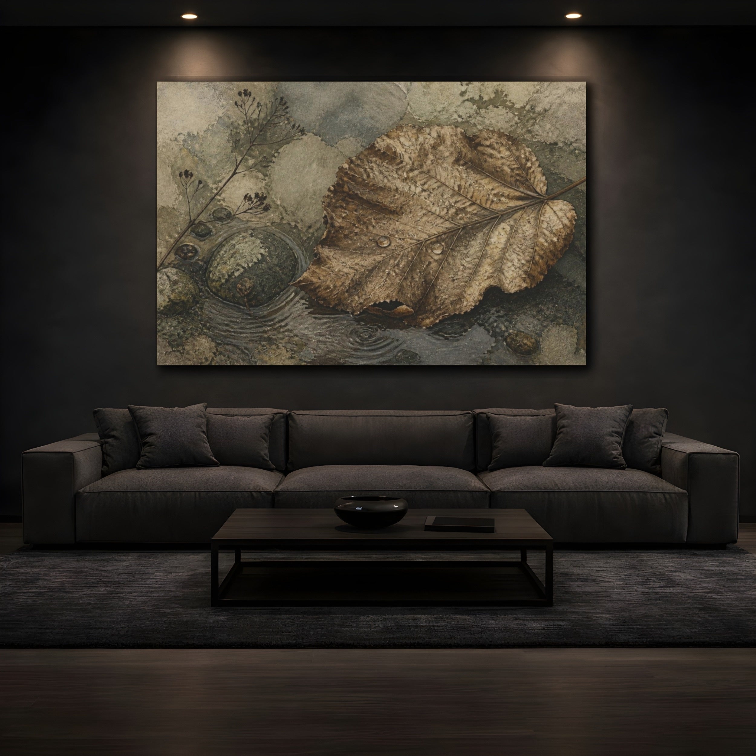 Mockup 3. Wabi Sabi Curled Leaf shown as canvas print