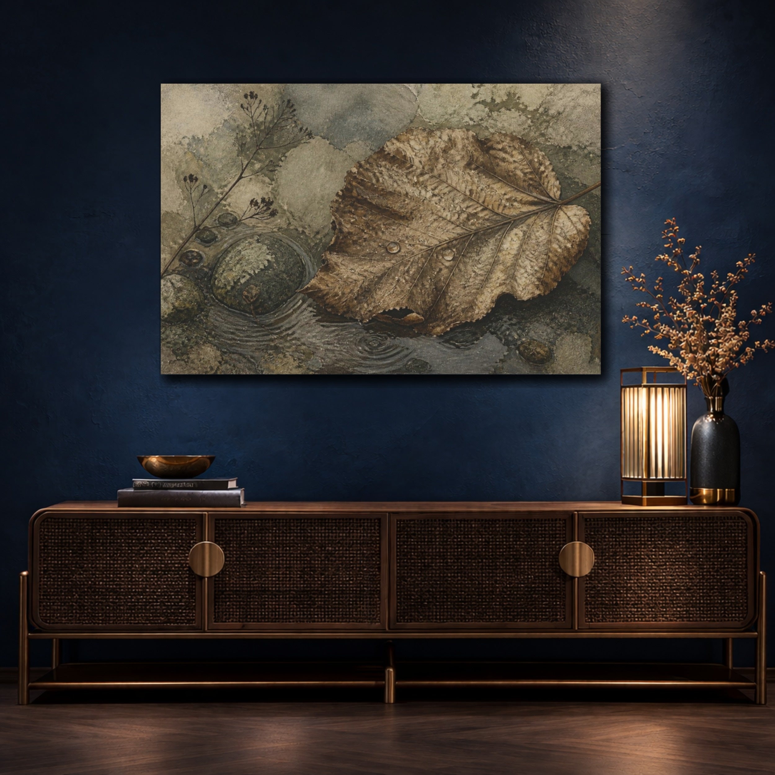 Mockup 4. Wabi Sabi Curled Leaf shown as canvas print