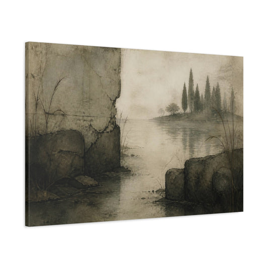 Main Mockup. Wabi Sabi Cypress Silhouette shown as canvas print
