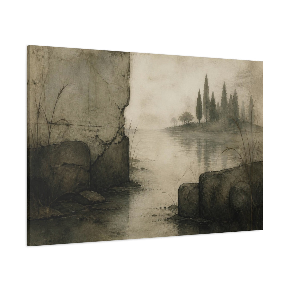 Side Mockup 1. Wabi Sabi Cypress Silhouette shown as canvas print
