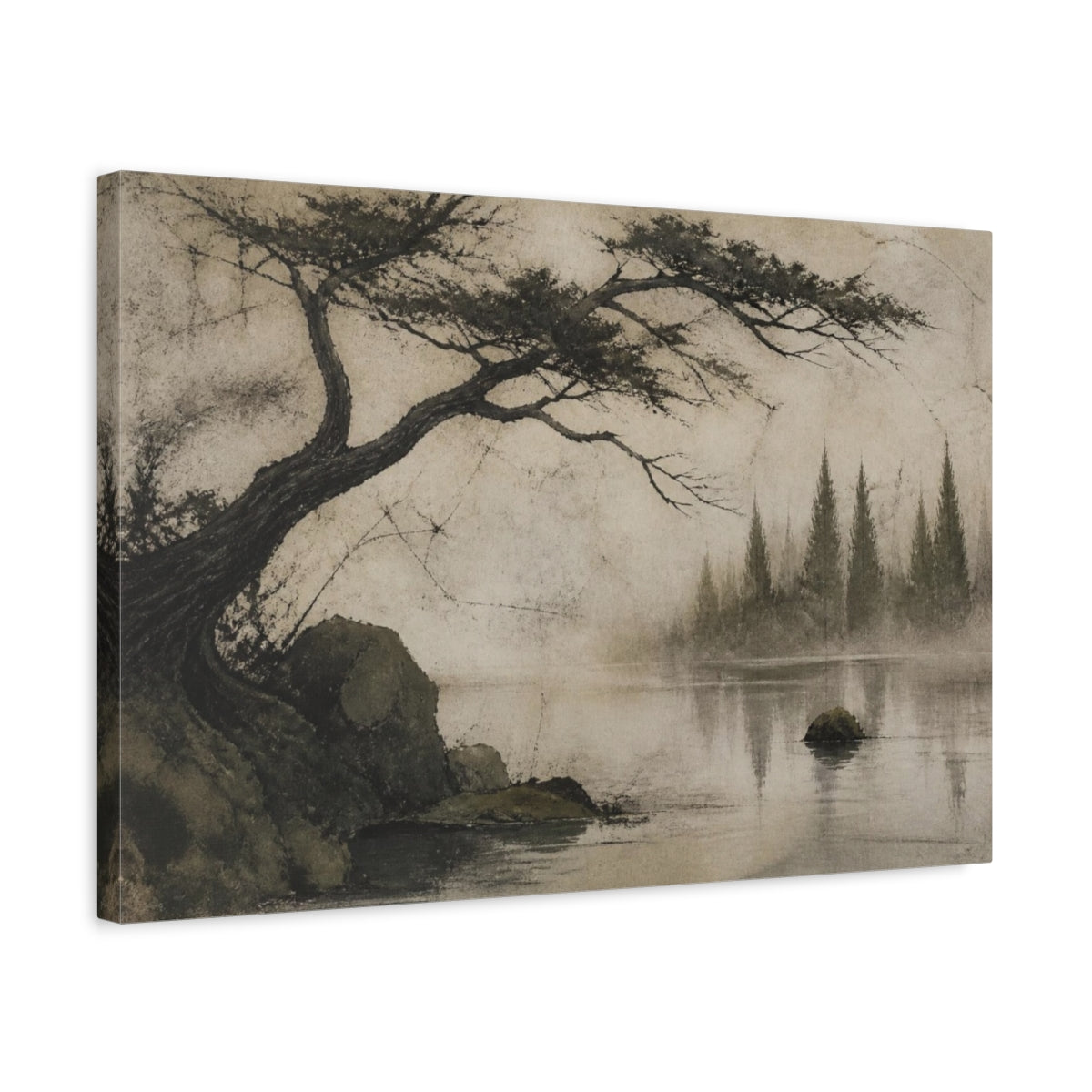 Side Mockup 3. Wabi Sabi Cypress Silhouette shown as canvas print