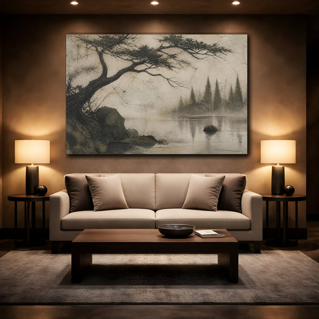 Mockup 2. Wabi Sabi Cypress Silhouette shown as canvas print