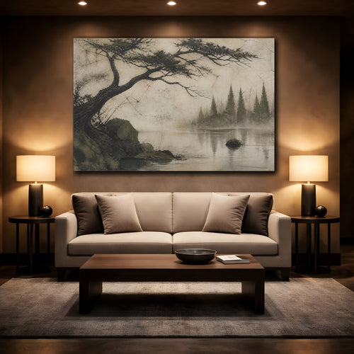 Mockup 2. Wabi Sabi Cypress Silhouette shown as canvas print