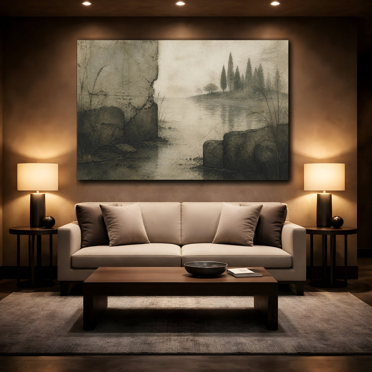 Mockup 2. Wabi Sabi Cypress Silhouette shown as canvas print