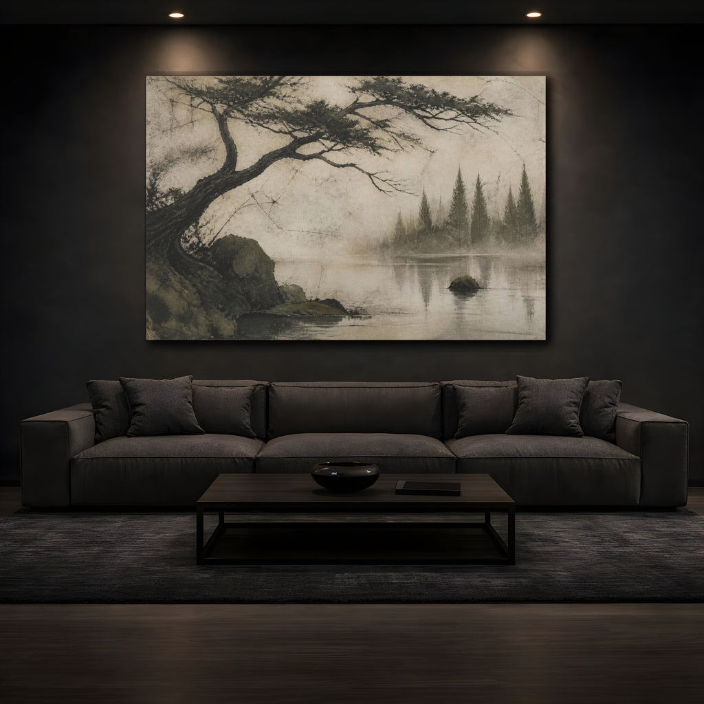Mockup 3. Wabi Sabi Cypress Silhouette shown as canvas print