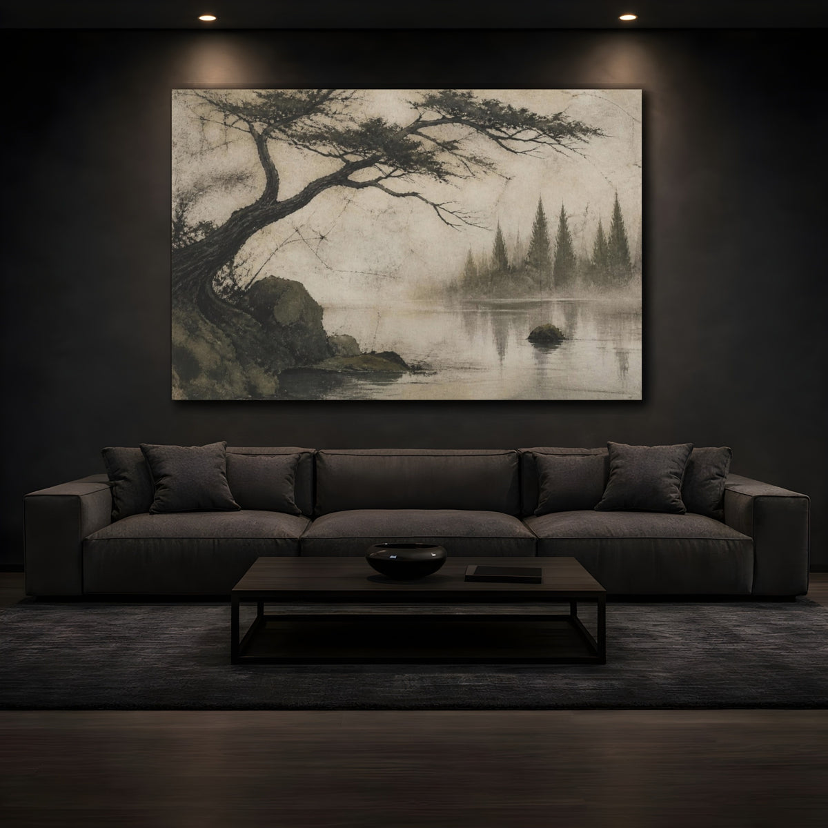 Mockup 3. Wabi Sabi Cypress Silhouette shown as canvas print