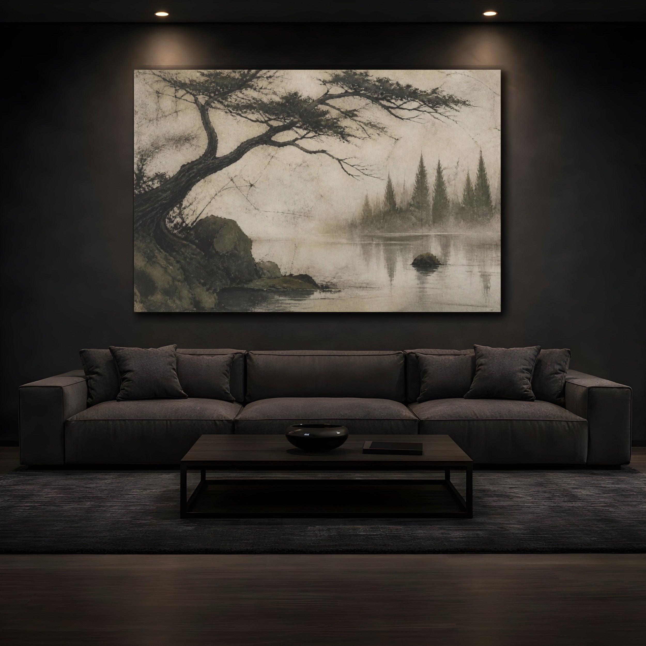 Mockup 3. Wabi Sabi Cypress Silhouette shown as canvas print