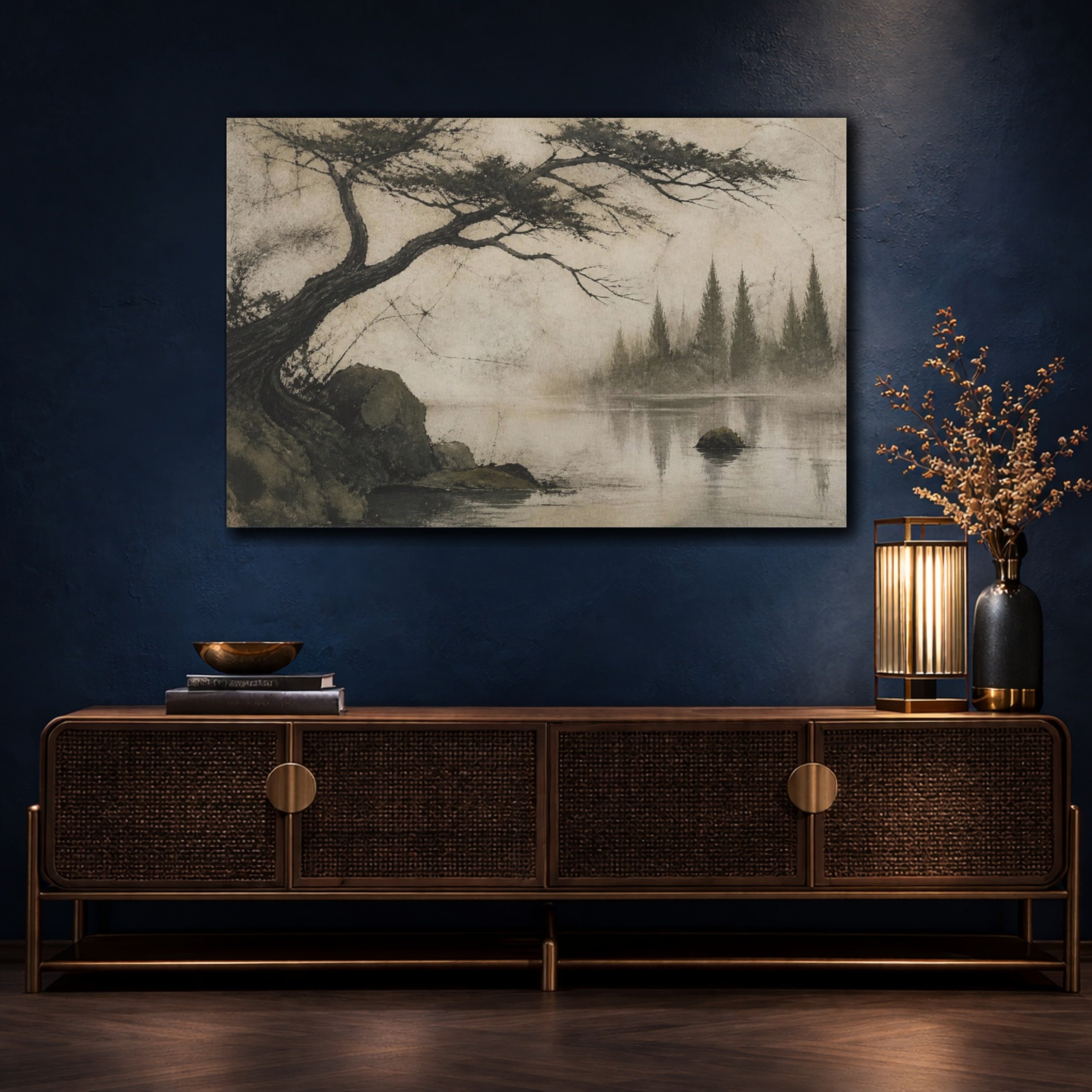 Mockup 4. Wabi Sabi Cypress Silhouette shown as canvas print