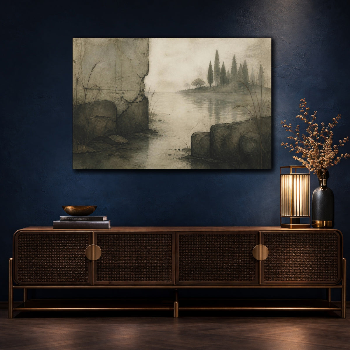 Mockup 4. Wabi Sabi Cypress Silhouette shown as canvas print
