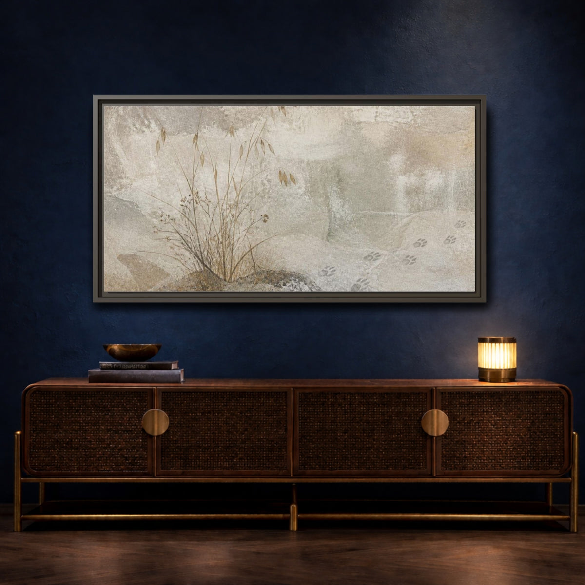Mockup 4. Wabi Sabi Dried Grasses shown as framed canvas print