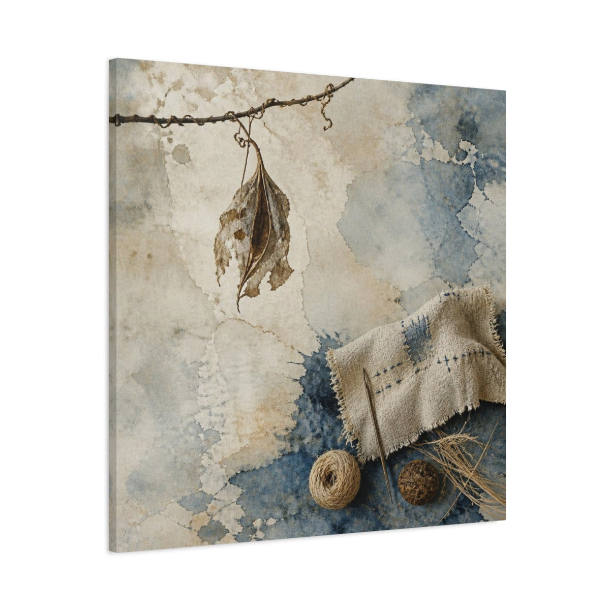 Main Mockup. Wabi Sabi Dried Leaf shown as canvas print