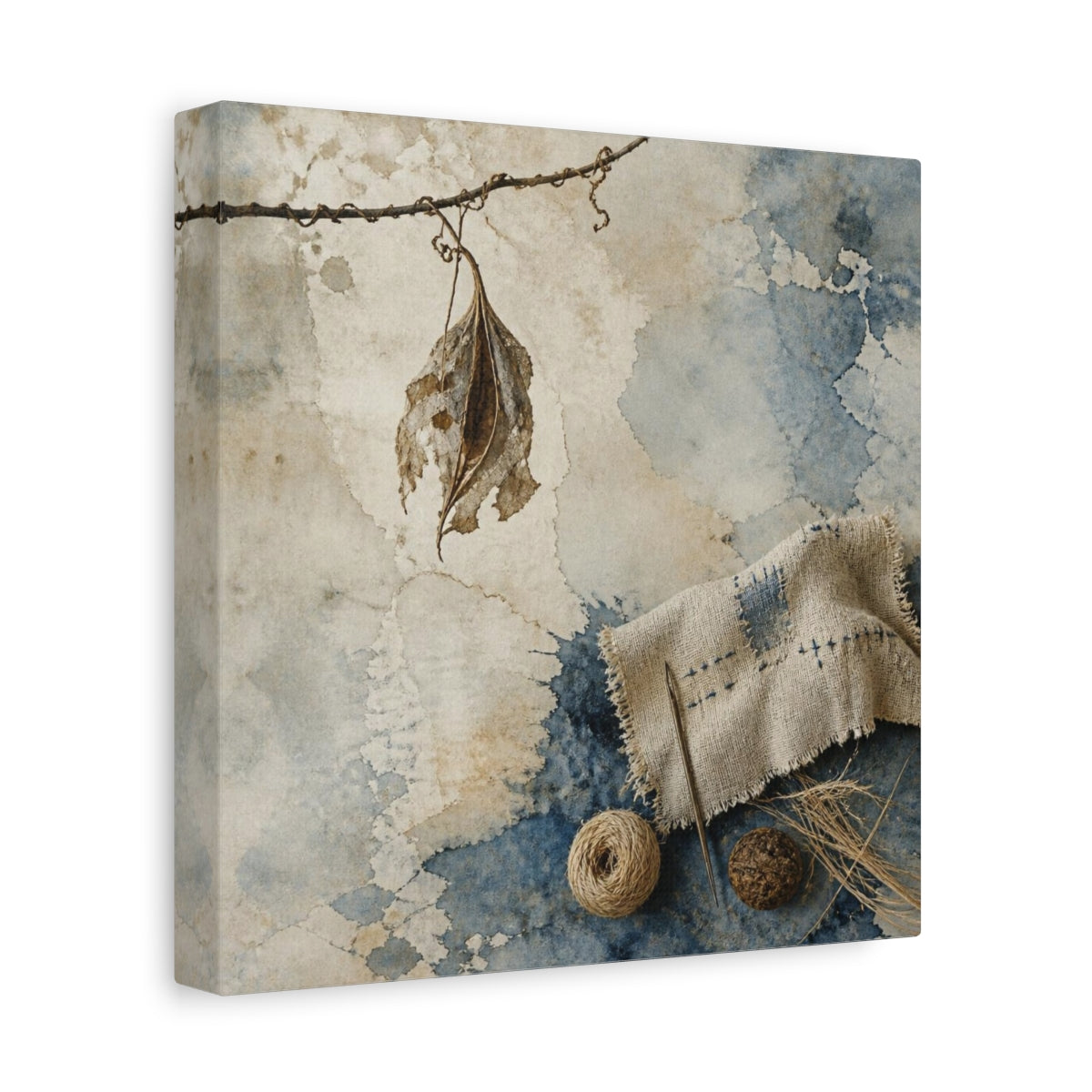 Side Mockup 9. Wabi Sabi Dried Leaf shown as canvas print