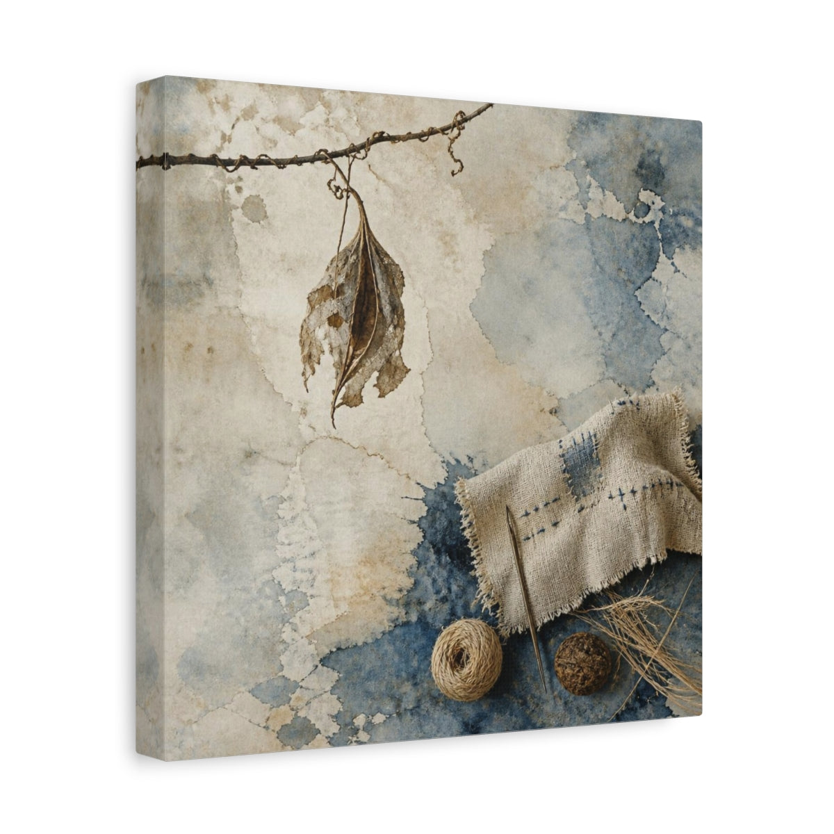 Side Mockup 8. Wabi Sabi Dried Leaf shown as canvas print