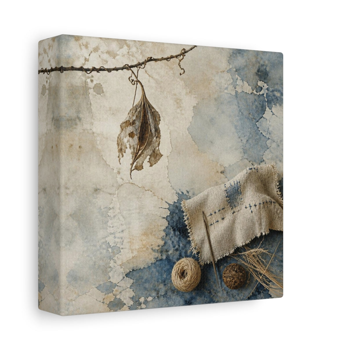 Side Mockup 2. Wabi Sabi Dried Leaf shown as canvas print