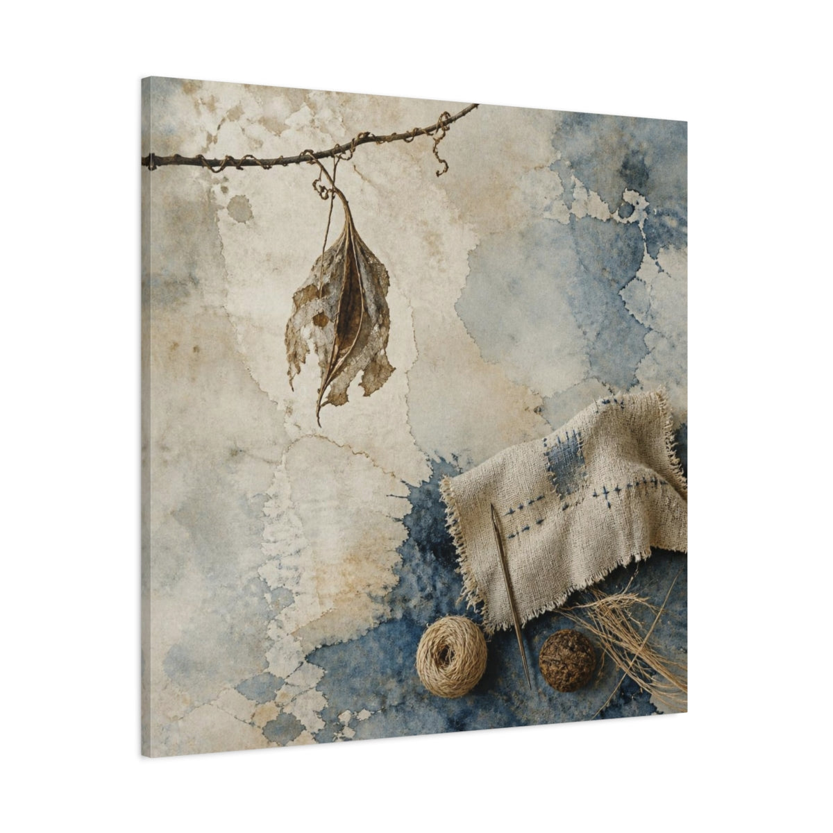Side Mockup 1. Wabi Sabi Dried Leaf shown as canvas print