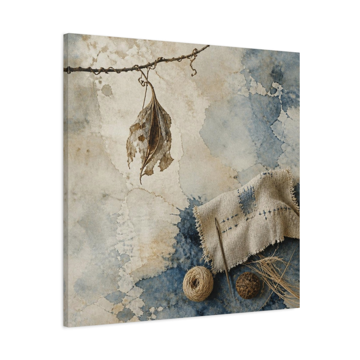 Side Mockup 3. Wabi Sabi Dried Leaf shown as canvas print