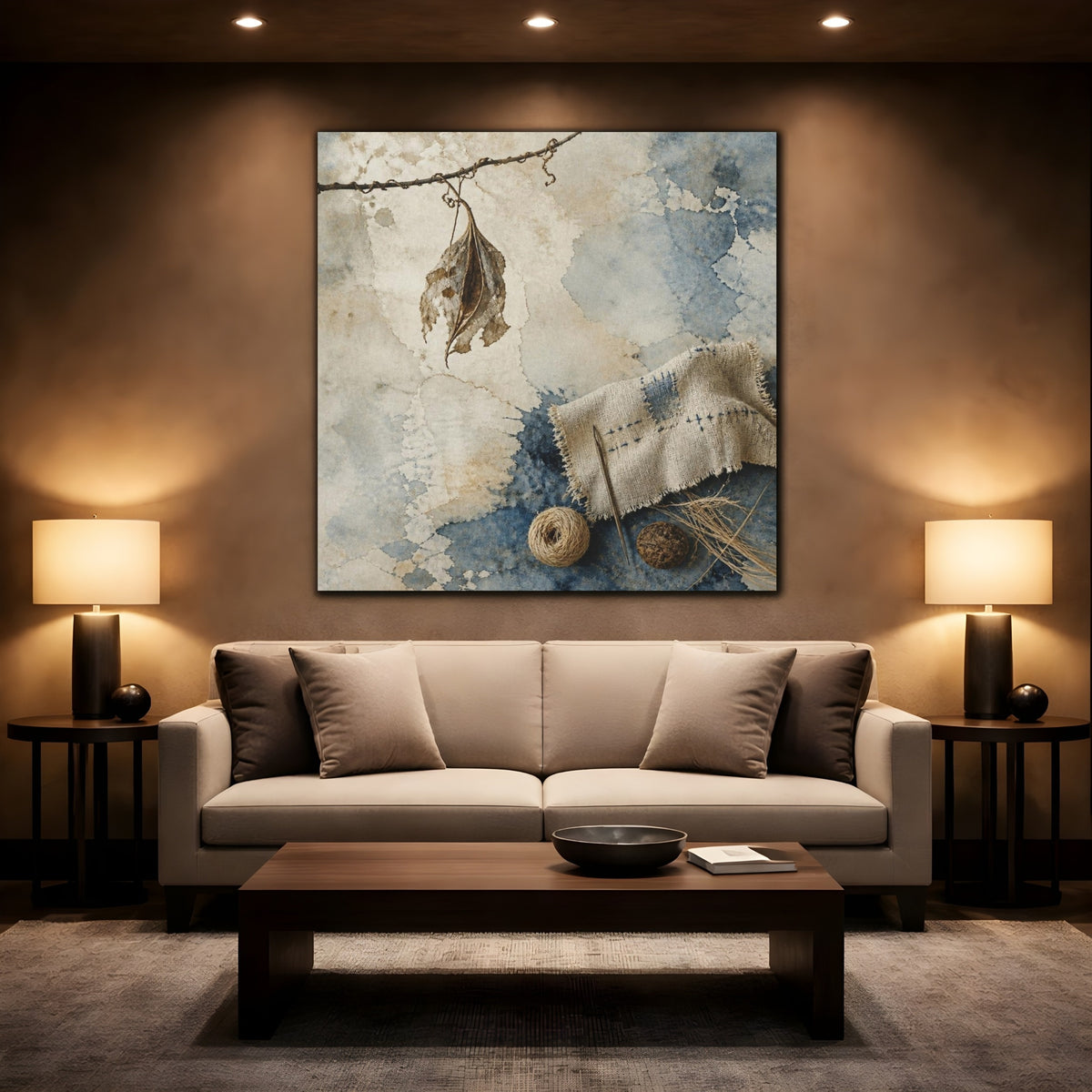 Mockup 2. Wabi Sabi Dried Leaf shown as canvas print