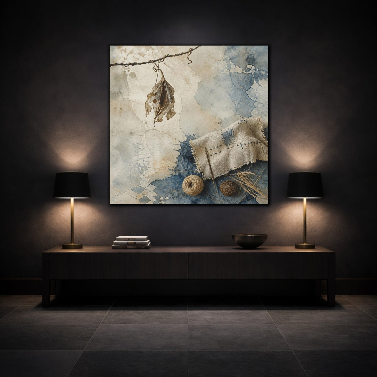 Mockup 3. Wabi Sabi Dried Leaf shown as canvas print