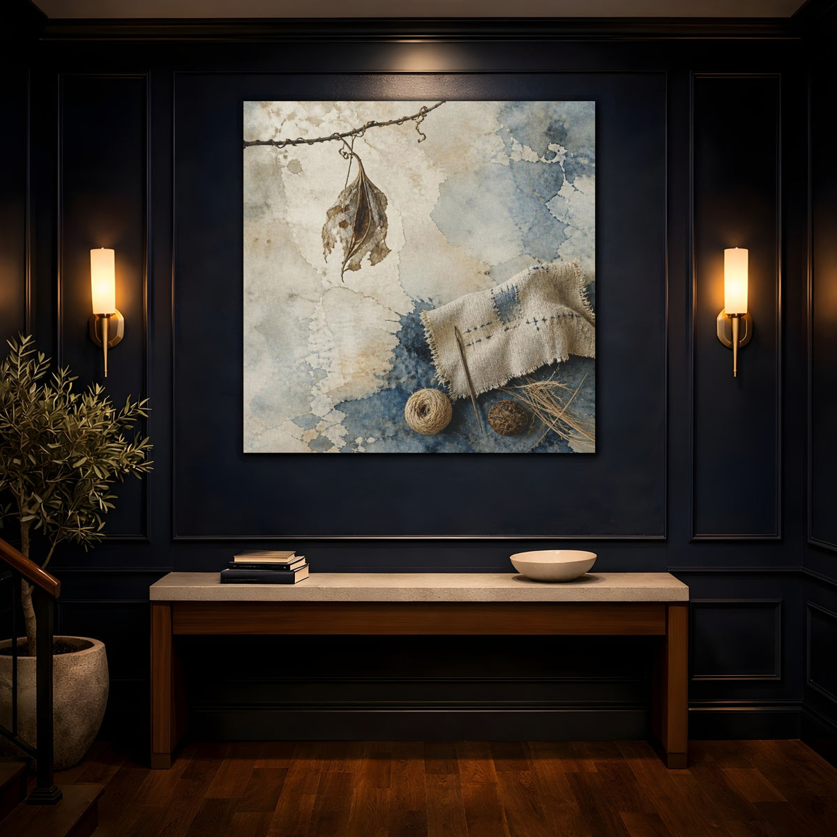 Mockup 4. Wabi Sabi Dried Leaf shown as canvas print