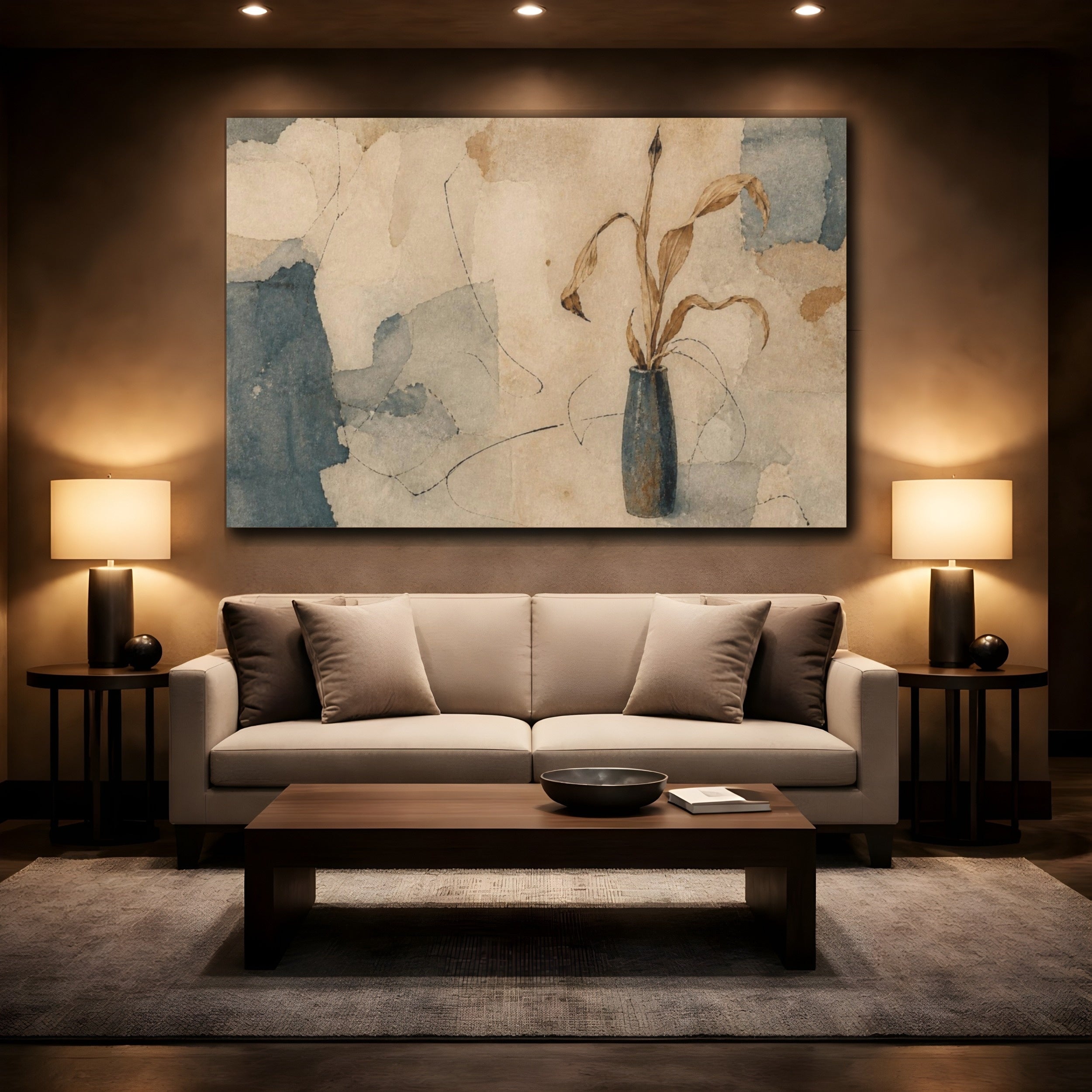 Mockup 2. Wabi Sabi Dried Leaves shown as canvas print