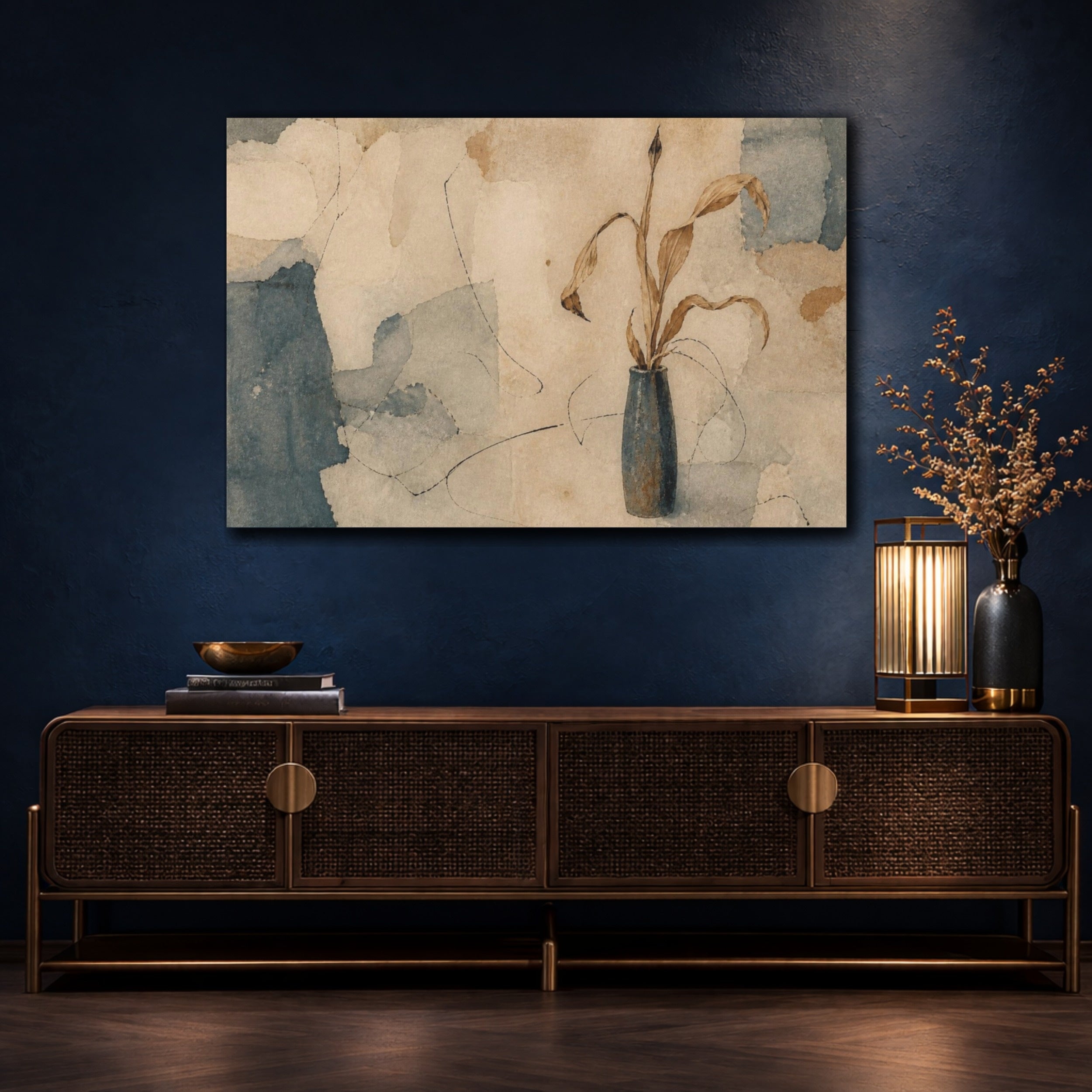 Mockup 4. Wabi Sabi Dried Leaves shown as canvas print