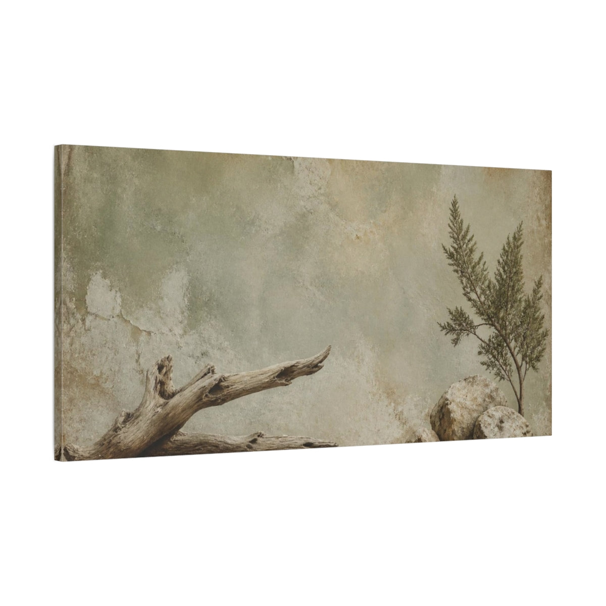 Main Mockup. Wabi Sabi Driftwood shown as canvas print