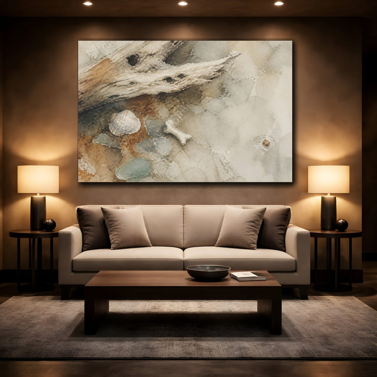 Mockup 2. Wabi Sabi Driftwood Study shown as canvas print