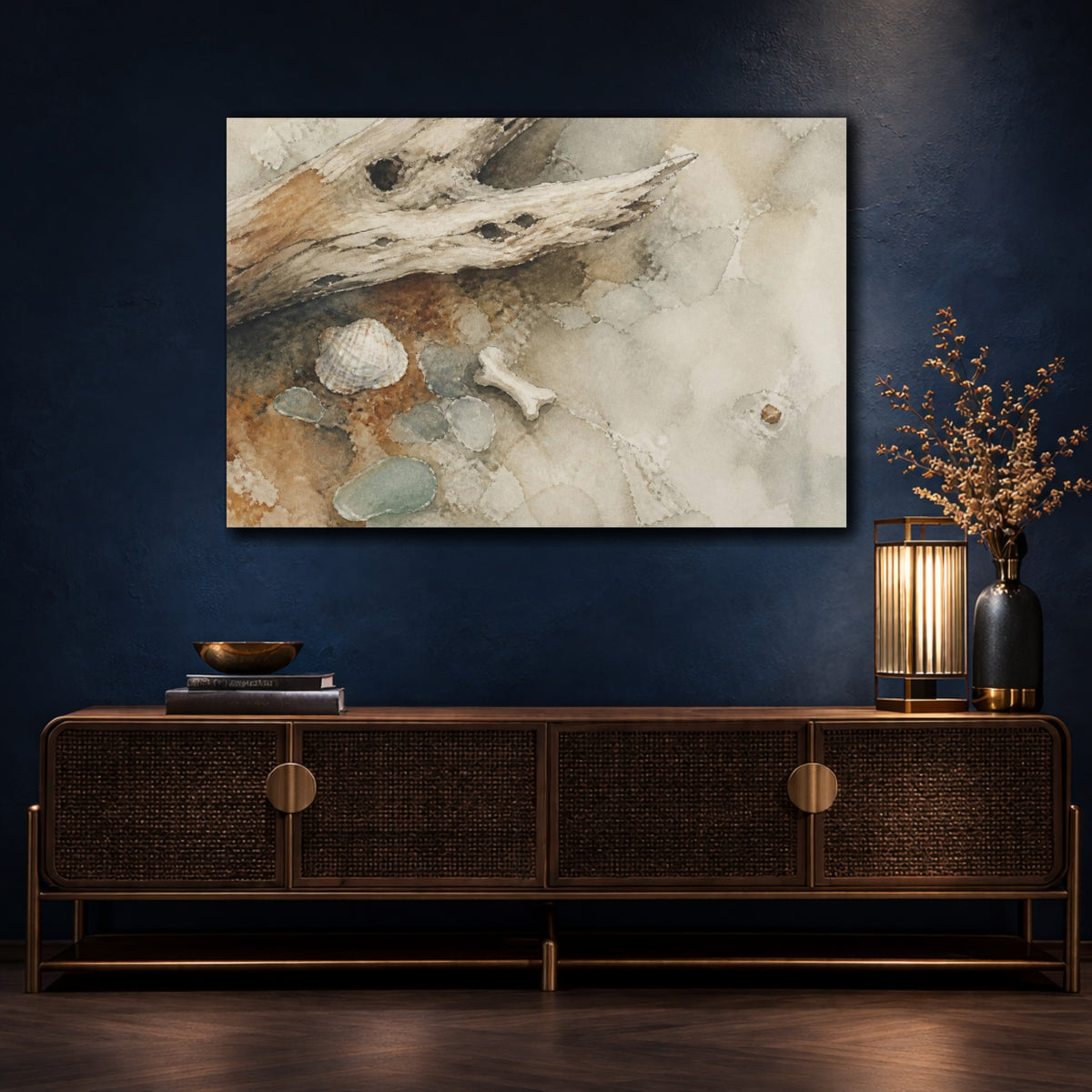 Mockup 4. Wabi Sabi Driftwood Study shown as canvas print