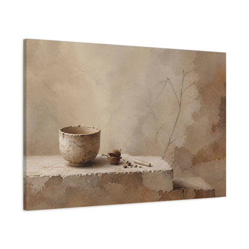 Main Mockup. Wabi Sabi Earthen Cup shown as canvas print