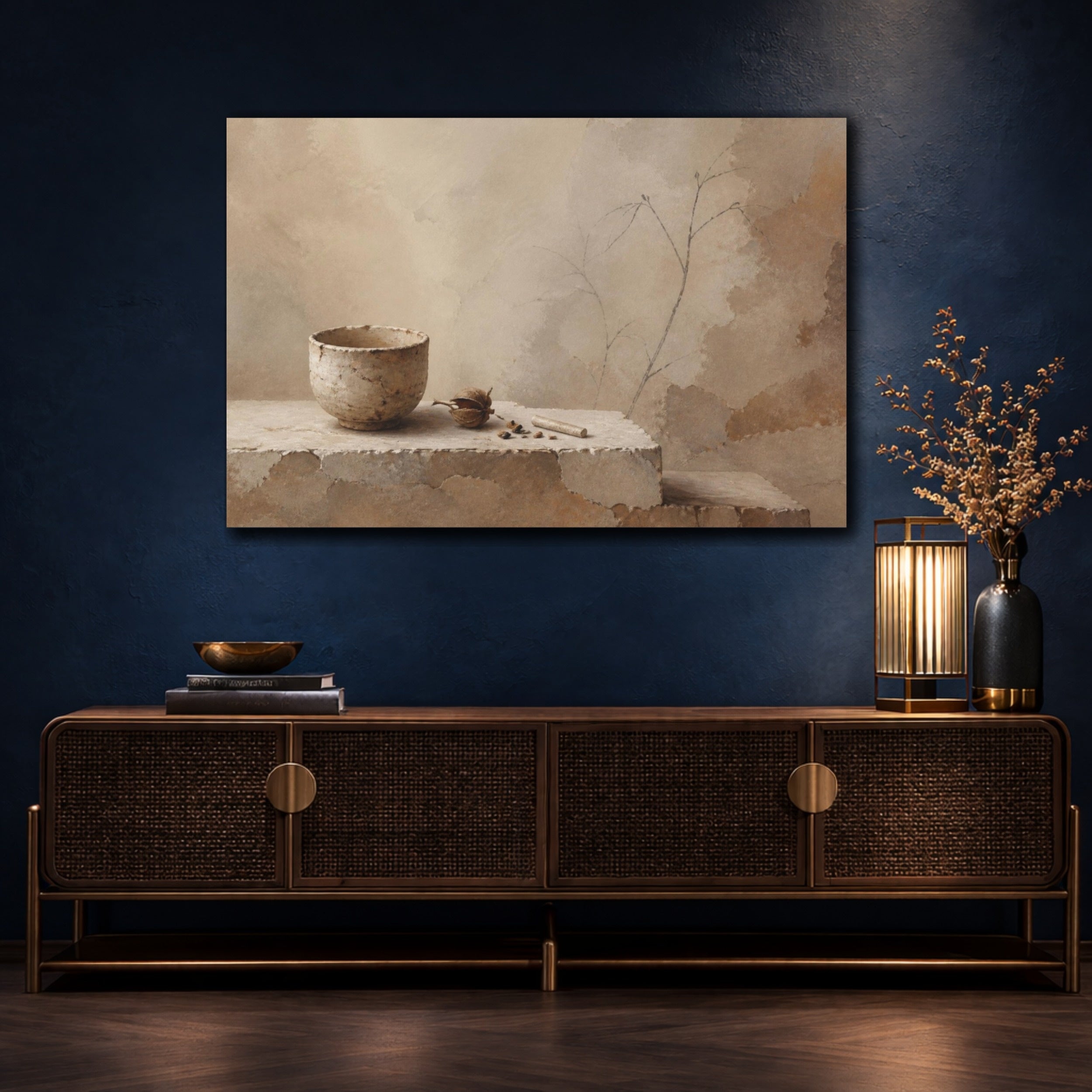 Mockup 4. Wabi Sabi Earthen Cup shown as canvas print