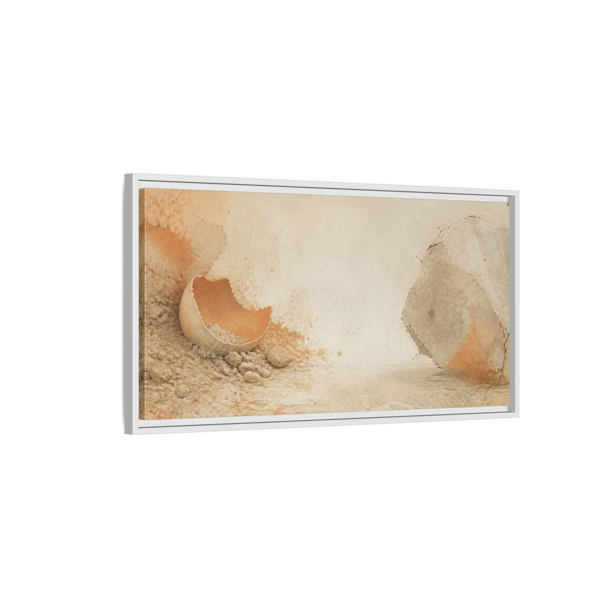 Side Mockup 1. Wabi Sabi Eggshell Still Life shown as framed canvas print