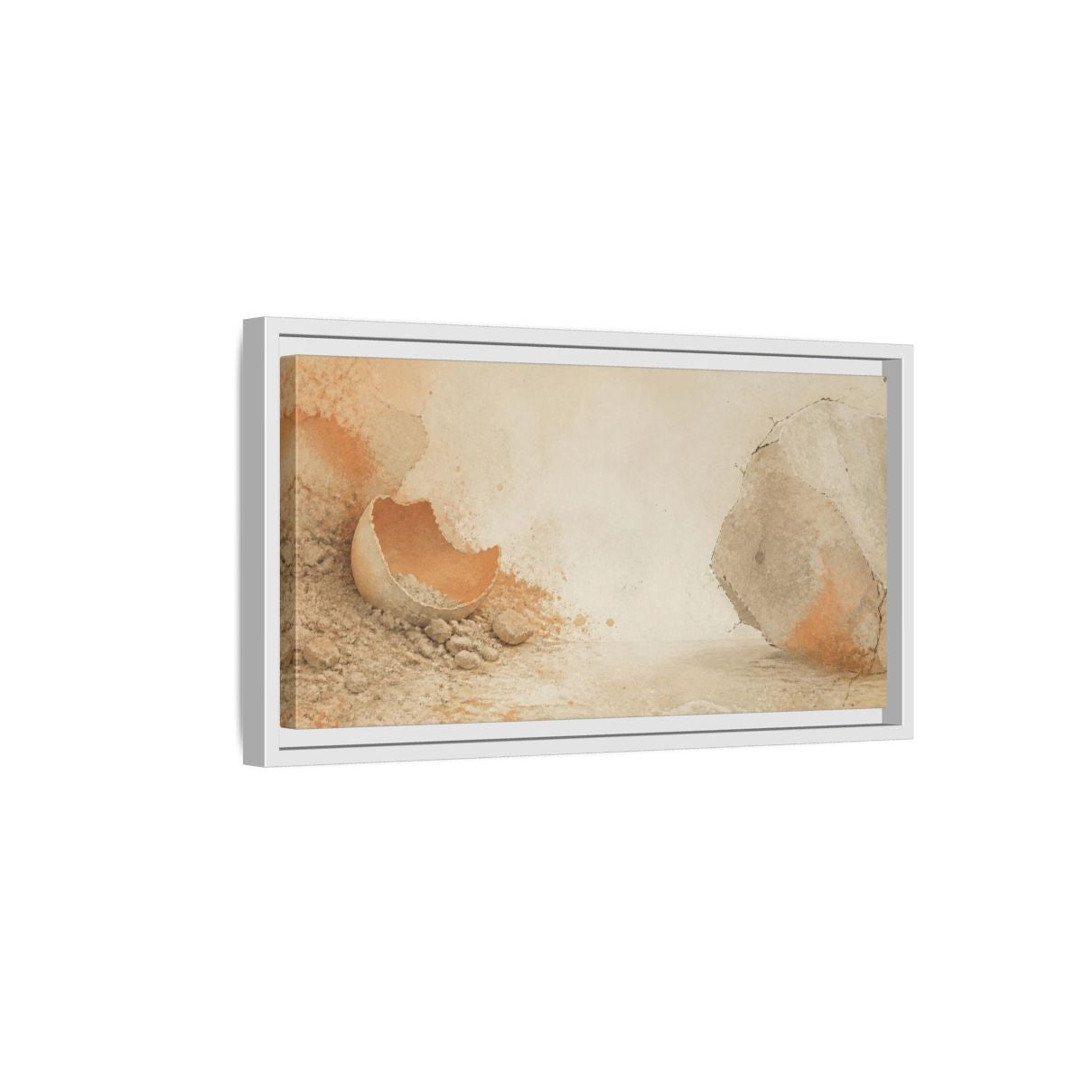 Side Mockup 6. Wabi Sabi Eggshell Still Life shown as framed canvas print